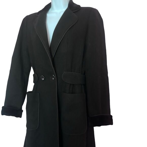 Vintage Fleurette black wool long coat velvet collar and handcuff - Picture 1 of 13